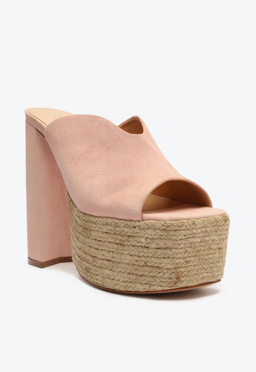Sandália Mule Meia Pata Corda Camurça Rosa
