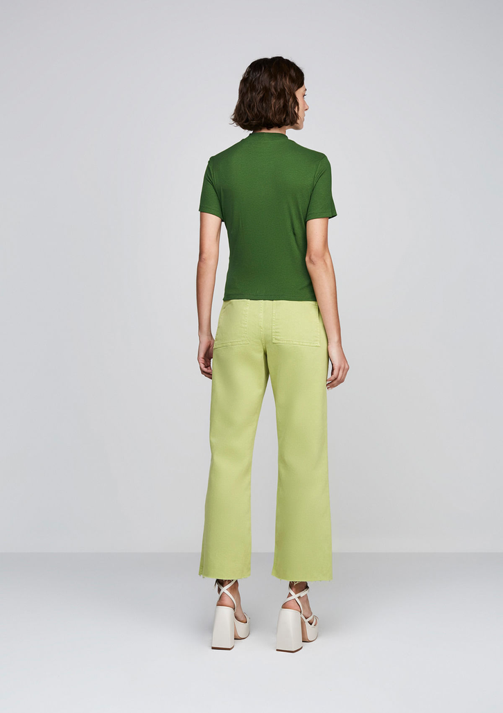 Calça Verde DZARM Em Sarja Wide Leg Slim Cintura Alta