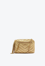 Bolsa Tiracolo Dourada Schutz Pequena Mirella Chevron Couro