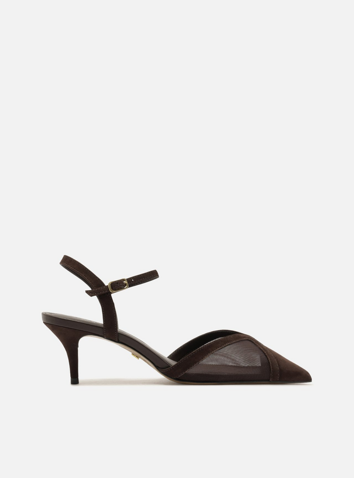 Scarpin Marrom Tela Salto Baixo