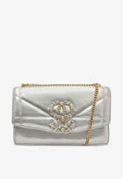 Bolsa Prateada Schutz Shoulder Willon Couro