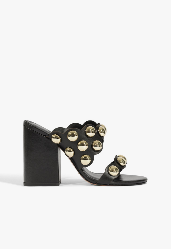 Sandália Mule Couro Salto Bloco Alto Preta