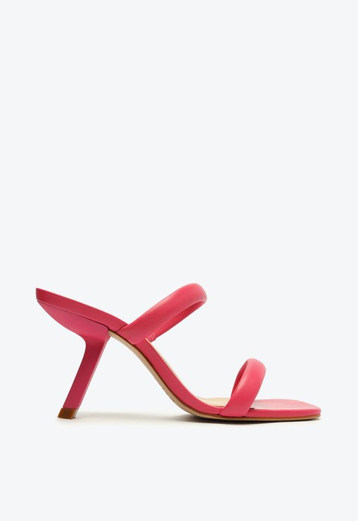 Sandália Mule Salto Curvado Couro Rosa