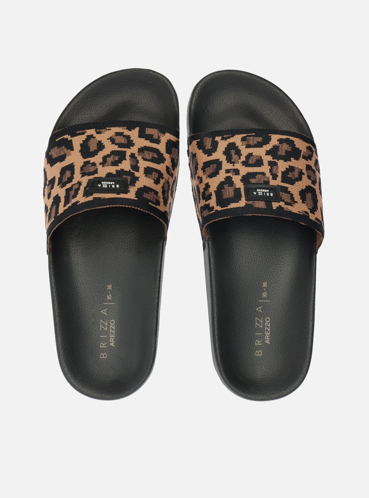 Slide Preto Tira Knit Animal Print