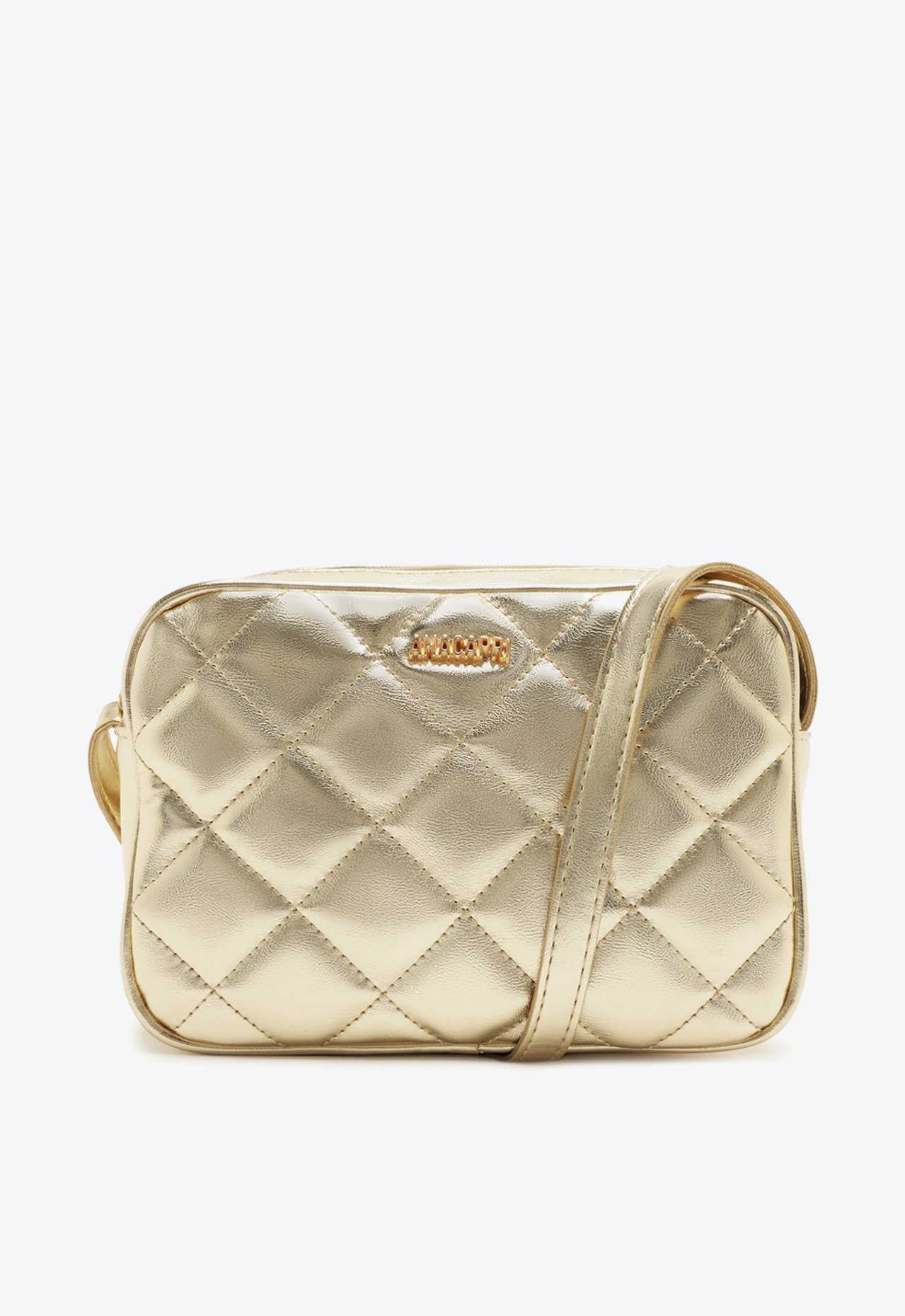 Bolsa Tiracolo Dourada Anacapri Média Matelassê Triangular Arredondada