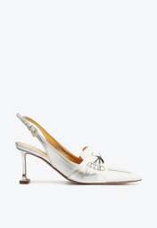 Sapato Scarpin Prata Schutz Slingback Salto Médio Couro