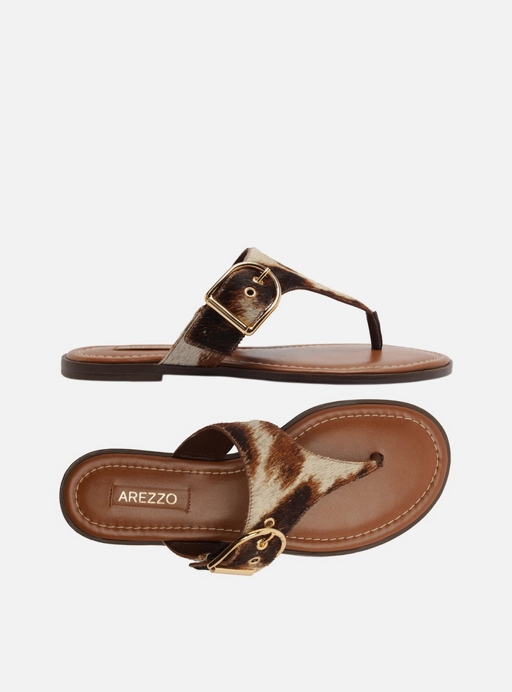 Rasteira Animal Print Tira Thong Fivela