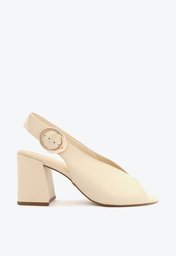 Sandália Off-white Arezzo Couro Salto Bloco Cabedal Slingback