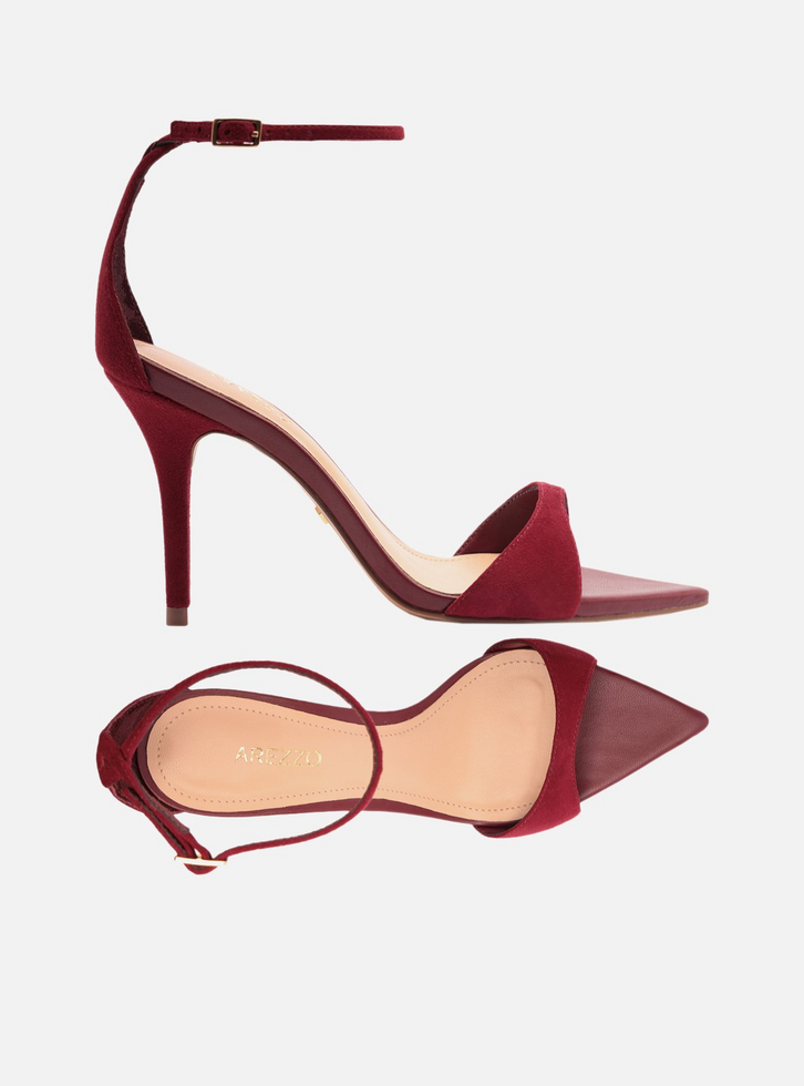 Sandália Bordô Acamurçada Salto Médio Tiras