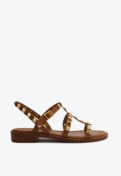 Sandália Rasteira Marrom Schutz Spikes Couro