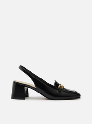 Loafer Preto Arezzo Verniz Salto Bloco Metal Triângulo