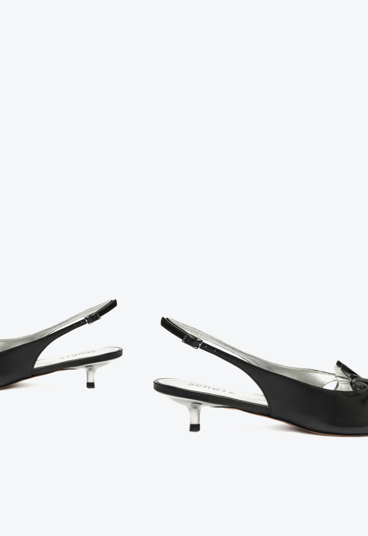 Sapato Scarpin Slingback Couro Laço Preto