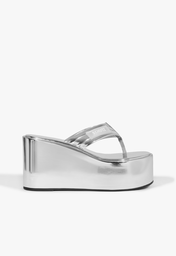 Chinelo Plataforma Prata Schutz Zoe Couro