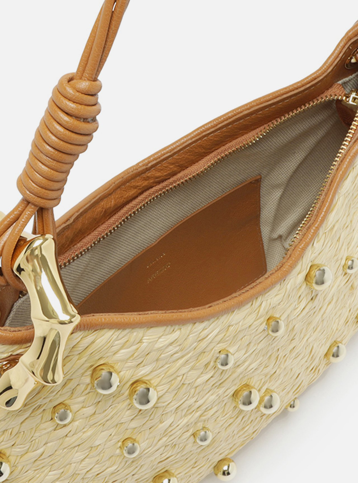 Bolsa Tiracolo Palha Natural Média Esferas