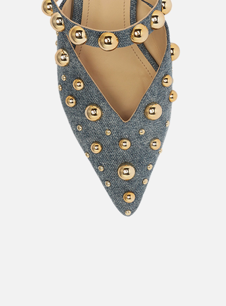 Mule Azul Jeans Fechada Studs