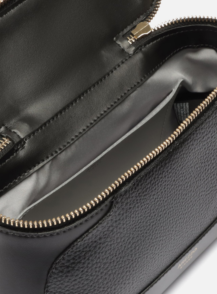 Bolsa Tiracolo Preta Texturizada Média Zíper Duplo | ZZ MALL