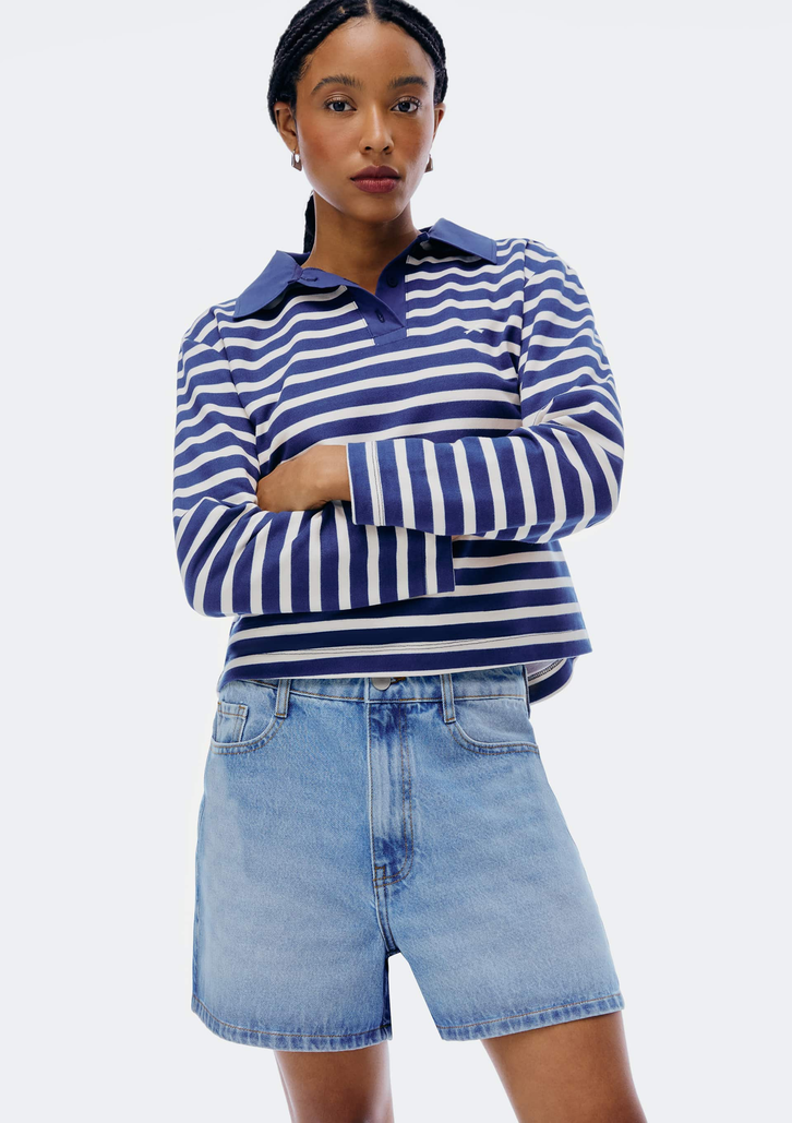 Shorts Azul Hering Jeans Reto Cintura Média