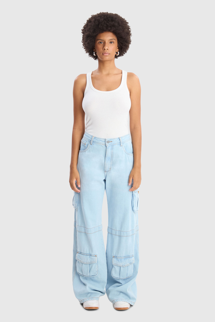 Calça Azul Baw Low Waist Multi Pockets Baw X T&j