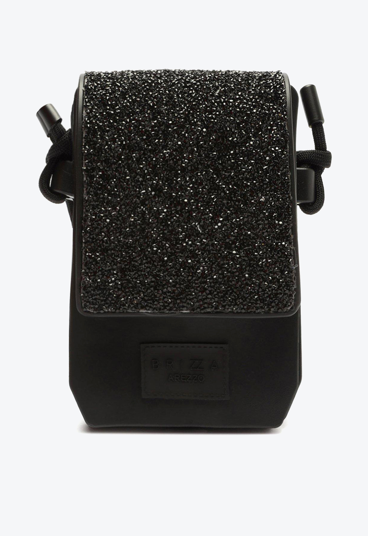 Bolsa Tiracolo Preta Brizza  Glitter Pequena