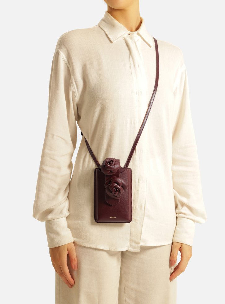 Mini Bag Porta-celular Vinho Arezzo Couro Flores | ZZ MALL