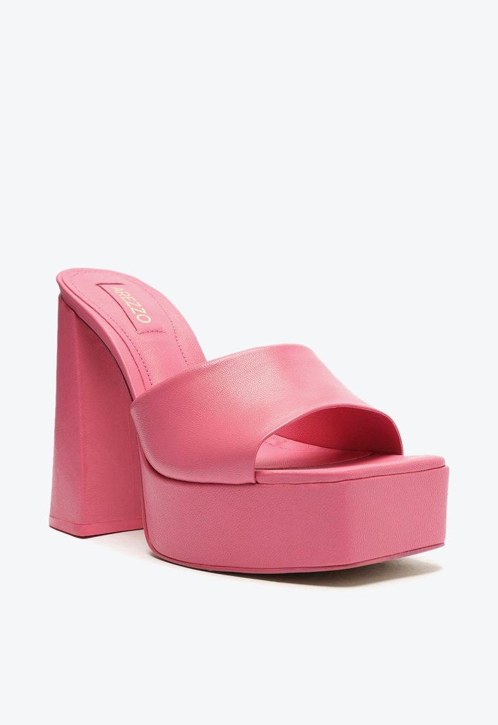 Sandália Meia Pata Rosa Arezzo Couro Bloco Gia