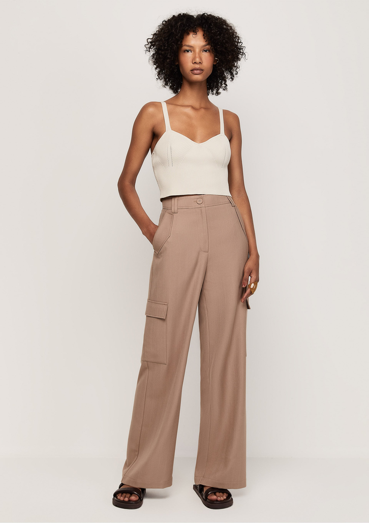 Top Off-White Dzarm Canelado com Alças Finas em Tricô