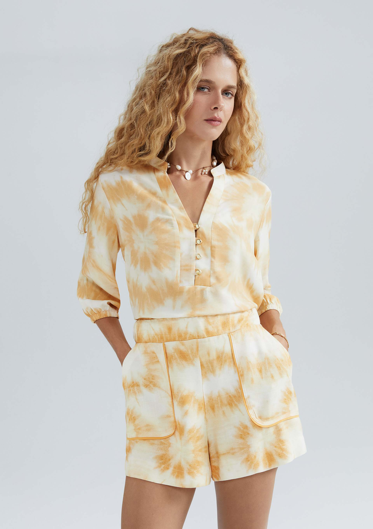 Shorts Amarelo Hering Estampado Em Viscose