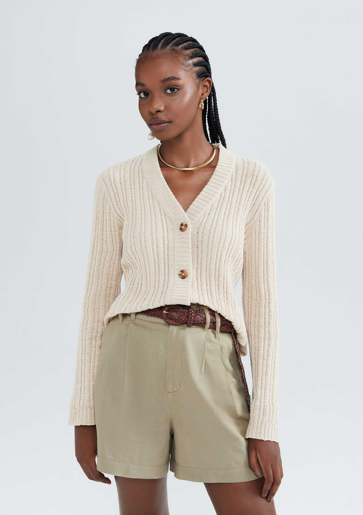 Cardigan Nude Hering Decote V Em Tricô | ZZ MALL