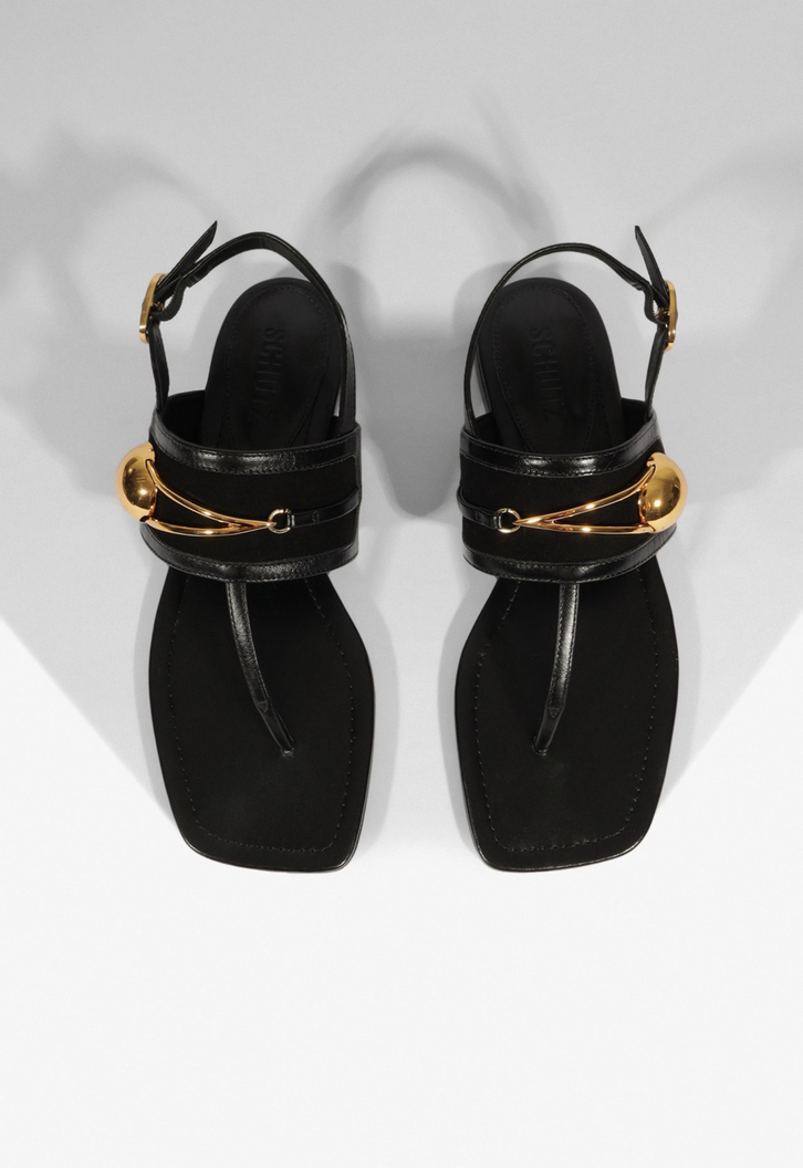 Sandália Rasteira Ornella Couro Preta