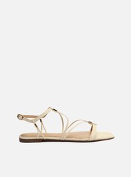 Sandália Off-White Arezzo Rasteira Couro Tiras Metais