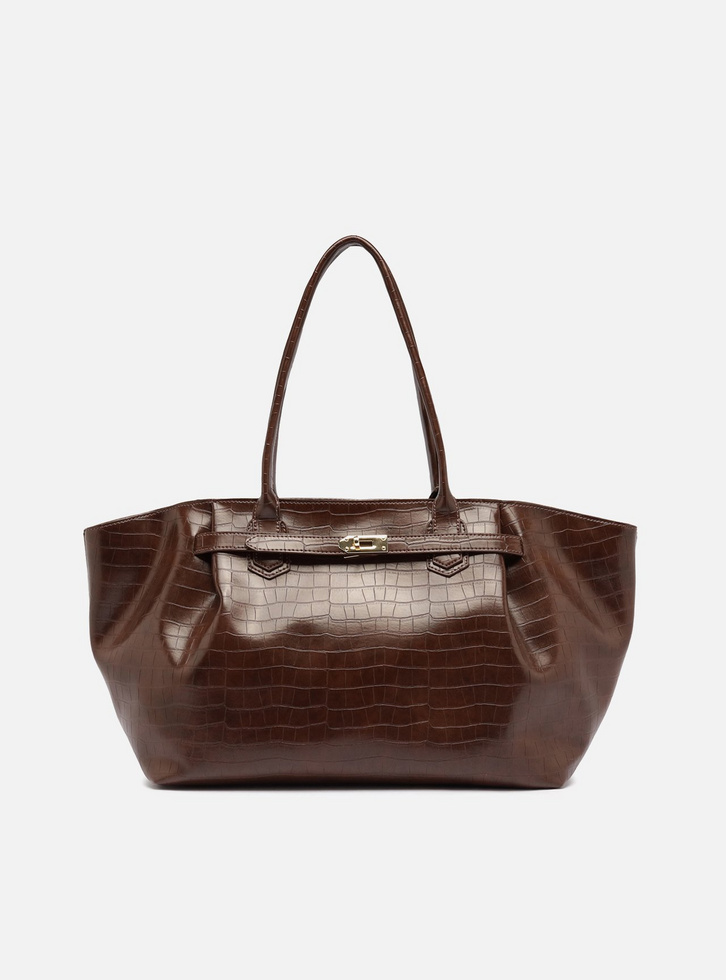 Bolsa Shopping Marrom Grande Croco