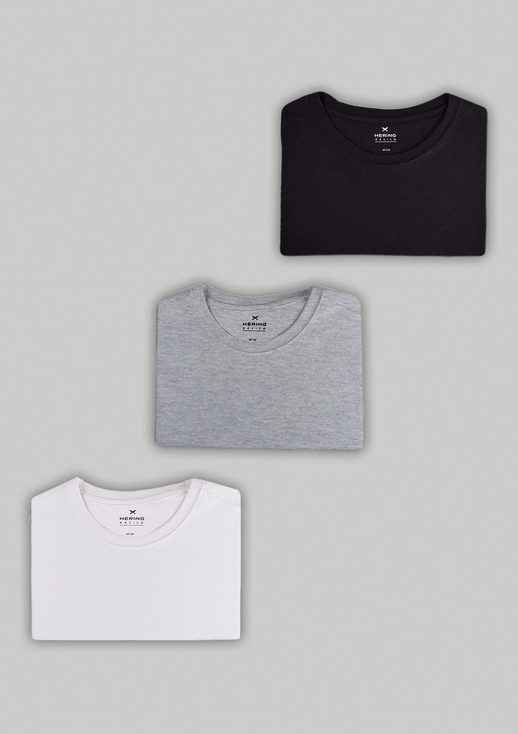 Kit 3 Camisetas Branca Preta Cinza Hering Básicas Slim