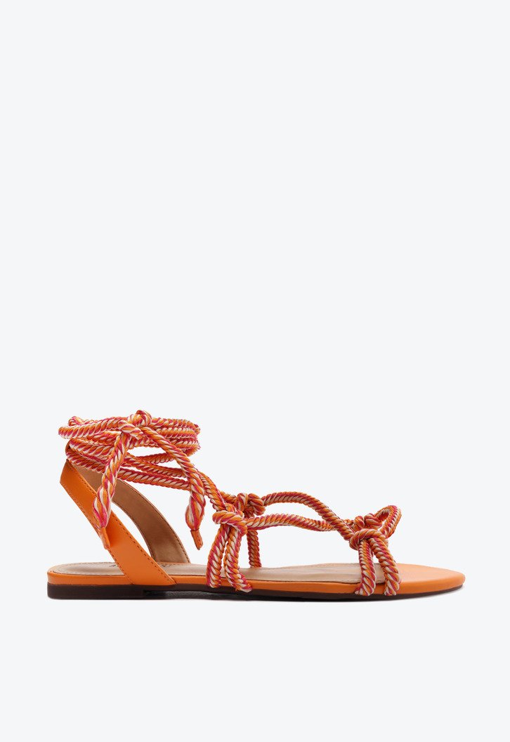 Sandália Rasteira Laranja Anacapri Amarração Corda