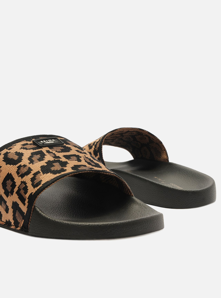 Slide Preto Tira Knit Animal Print