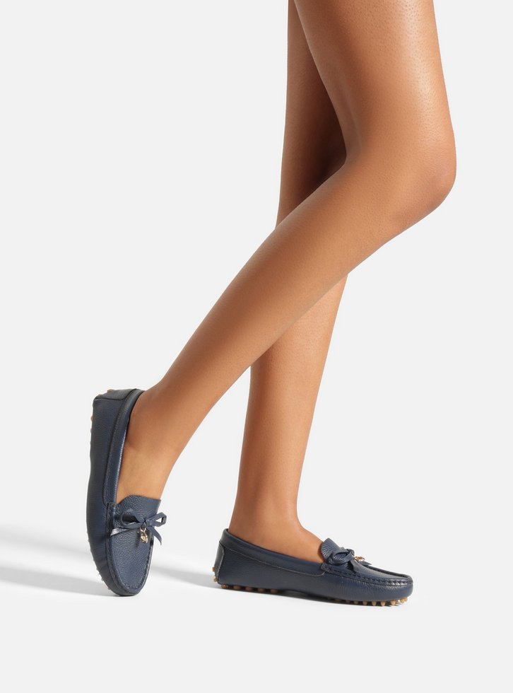Mocassim Azul Couro Sola Emborrachada Retrô Pin