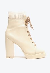 Bota Off-white Arezzo Couro Cano Curto Amarração Knit