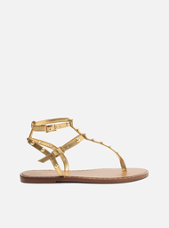 Rasteira Gladiadora Dourada Arezzo Couro Slim Tachas
