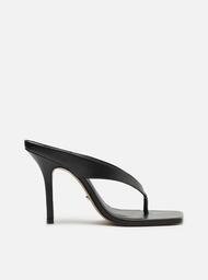 Tamanco Preto Arezzo Couro Salto Alto Thong