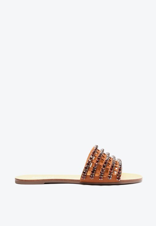 SANDÁLIA RASTEIRA MARROM SCHUTZ SLIDE PEDRAS GLAM