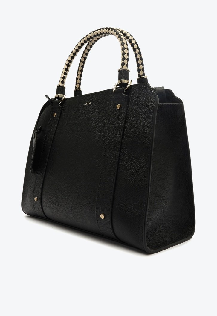 Tote Preta Couro Piazza Grande Alças Off-White
