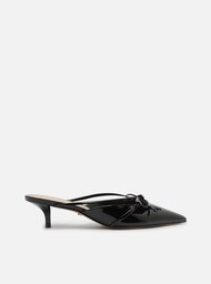 Mule Preta Verniz Salto Kitten Laço