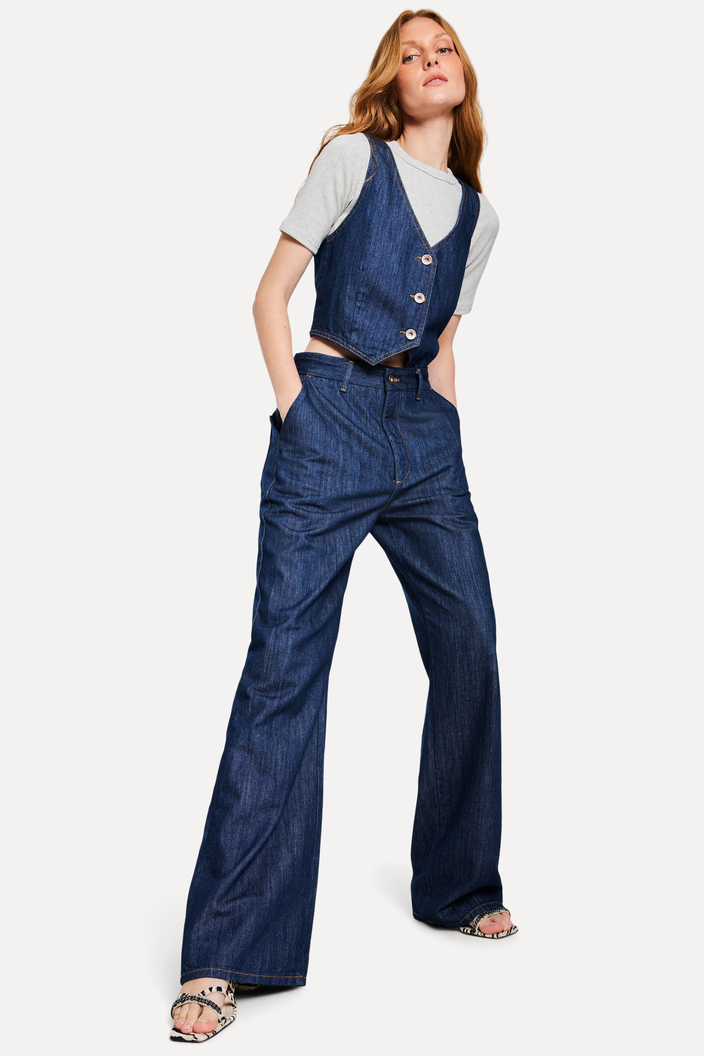 CALCA JEANS AZUL REVERSA ANNY WIDE LEG ALFAIATARIA