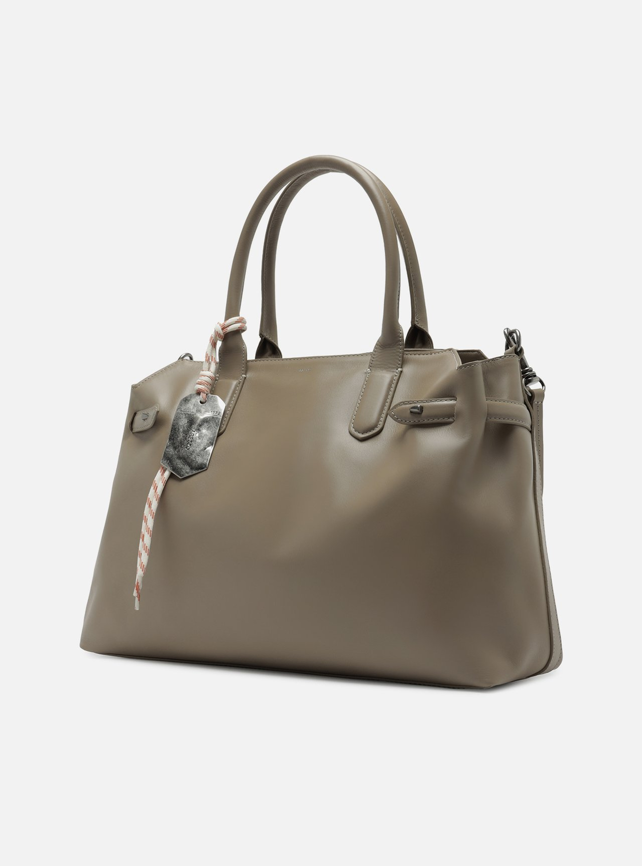 Bolsa Tote Cinza Couro Grande Bag Charm Metal | ZZ MALL