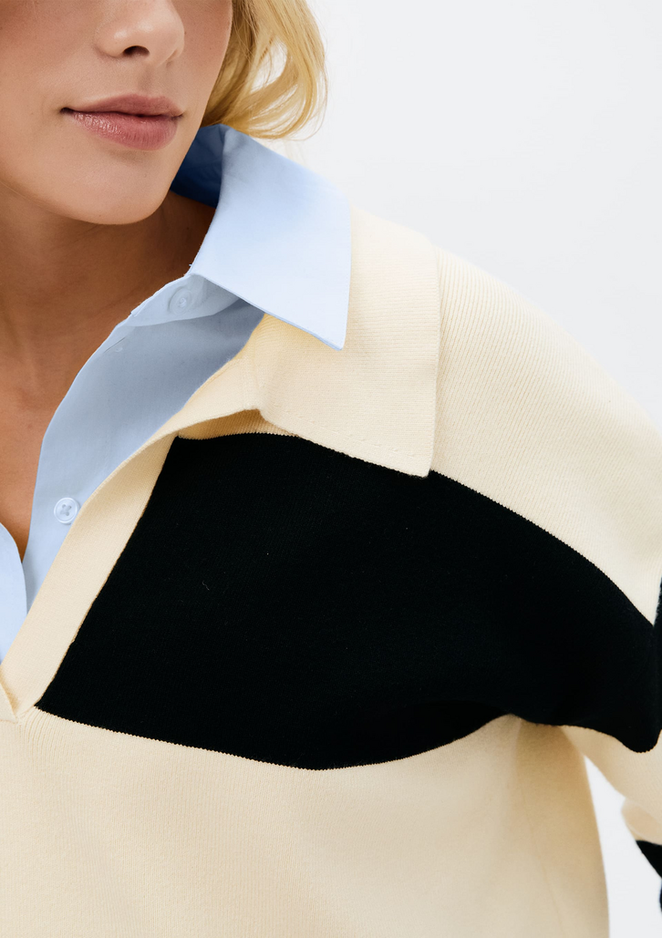 Blusão Polo Preto Hering Oversized Listrada