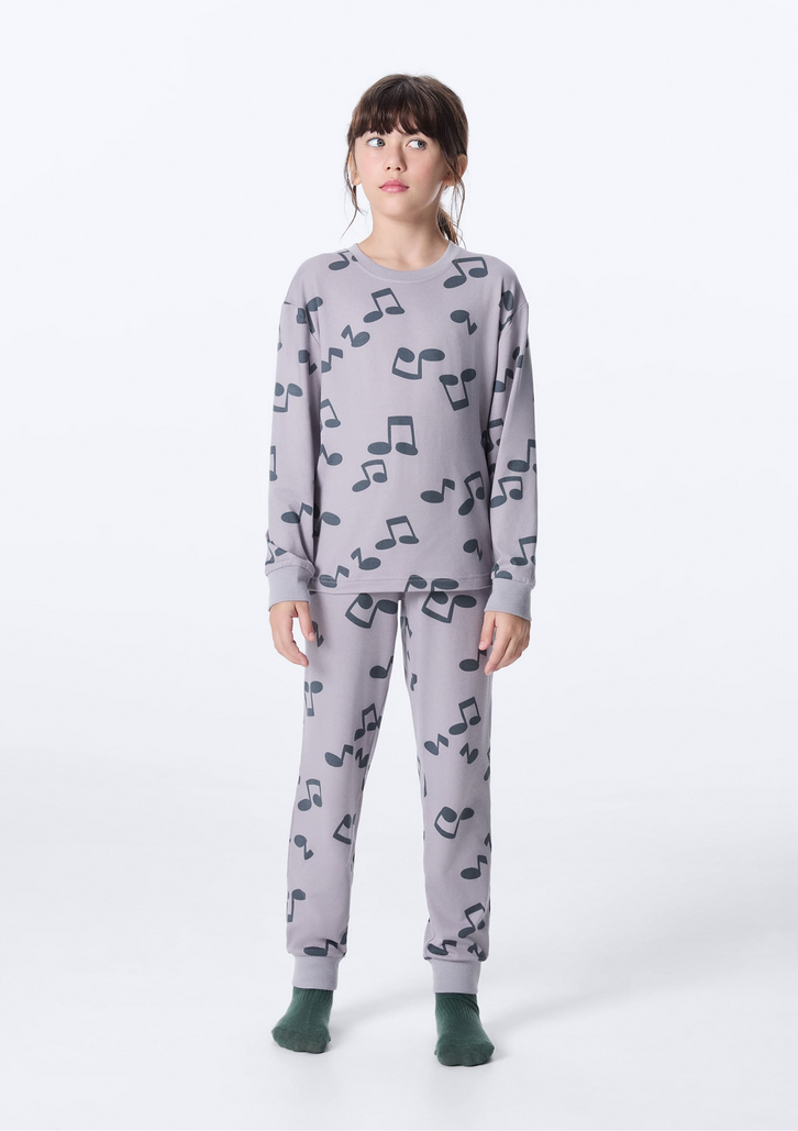 Pijama Infantil Cinza Hering Decote Redondo Estampado