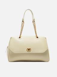 Bolsa Bowling Branca Couro Grande Encaixe Metal