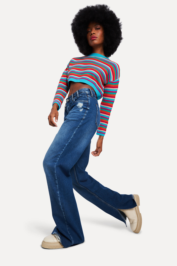 BLUSA AZUL REVERSA TRICOT STRIPE | ZZ MALL