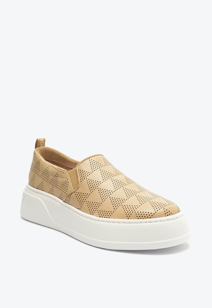 Tênis Slip On Triângulos Couro Bege