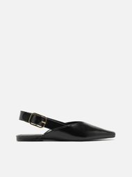 Sapatilha Preta Couro Slingback Fivela