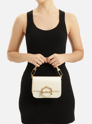 Bolsa Tiracolo Branca Couro A001 Pequena Pedrarias